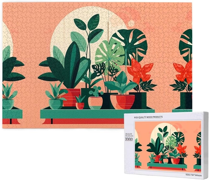 Phayah 1000 قطعة لغز نباتات منزلية خضراء مزروعة في أصص ديكور منزلي هدية 29.5 × 19.7 بوصة - Image 1